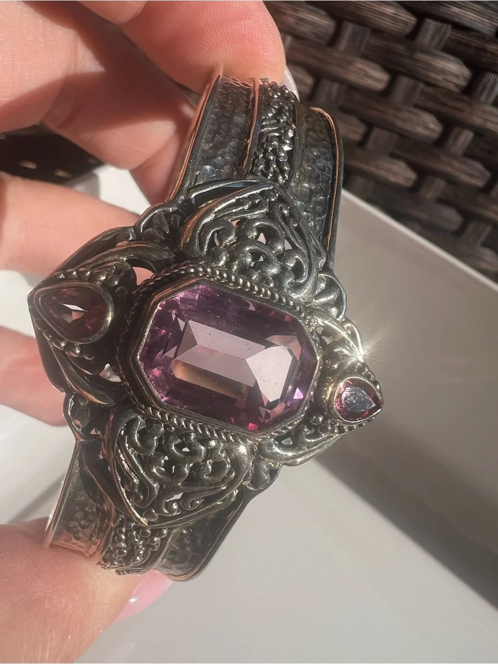 Stunning SARDA Sterling silver cuff bracelet with purple pink crystals - Picture 15 of 15